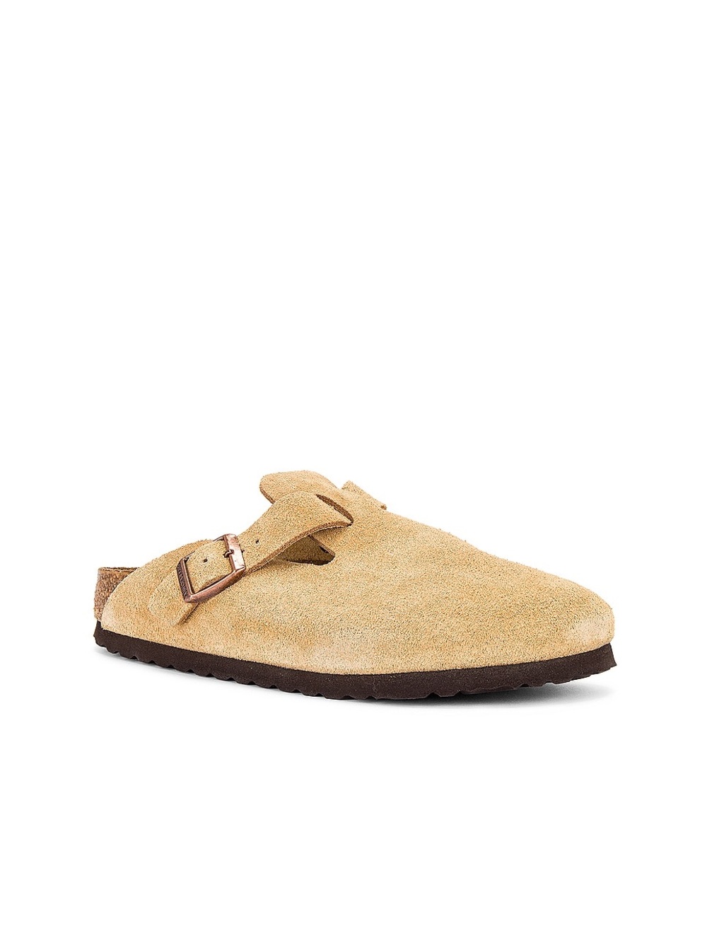 Birkenstock Suede Slip-On Clog in Light Beige with Buckle